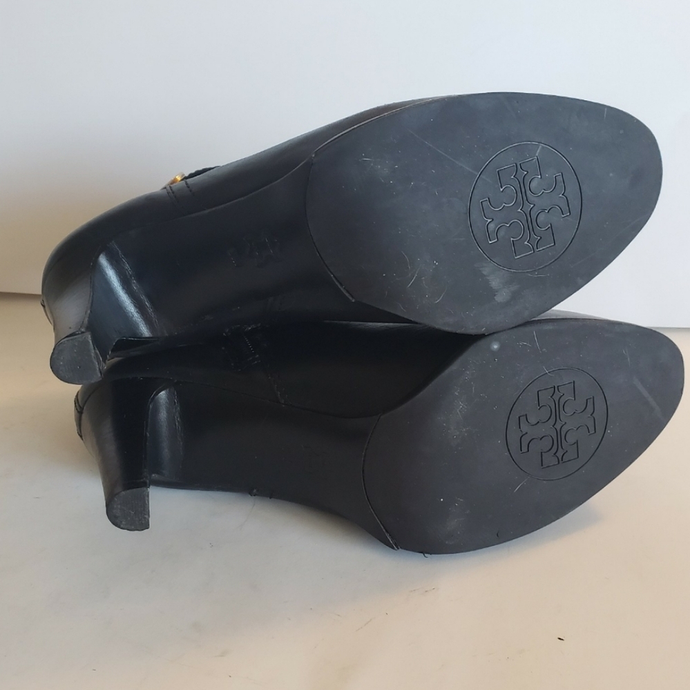 Tory Burch Black Leather Ankle Booties with Gold Logo - Picture 10 of 12